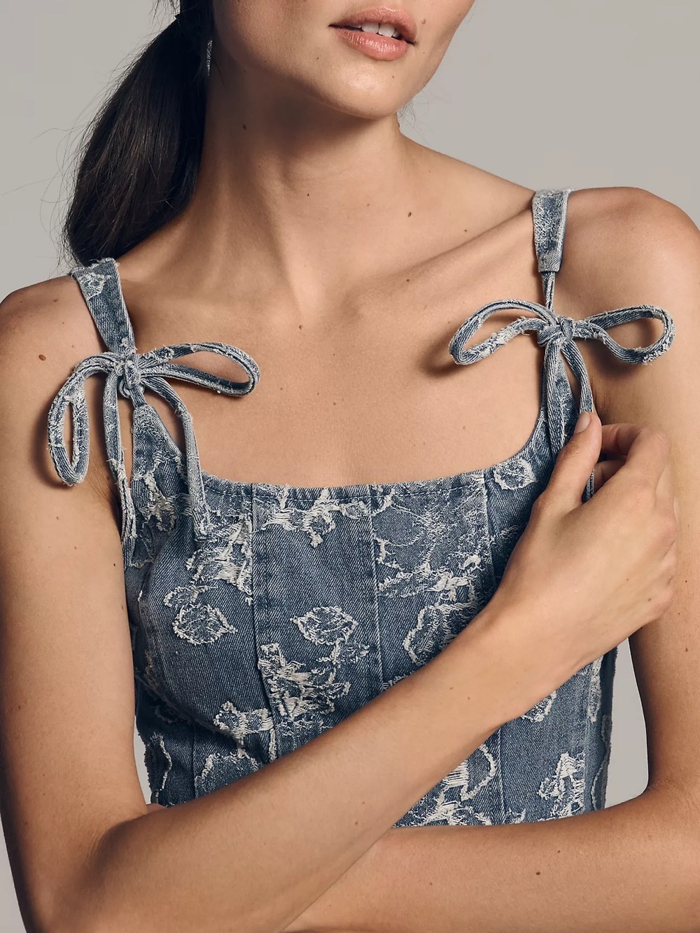 En Saison Blue Floral Midi Dress with White Lace Print - Picture 11 of 11